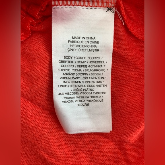 FINAL PRICE NWT Ralph Lauren Red Linen Top Ruffle Elastic Neckline Hip Tie PL - Picture 6 of 8